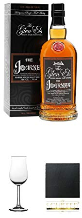Elsburn Harzer Single Malt Whisky 0,7 Liter + Nosing Gläser Kelchglas Bugatti mit Eichstrich 2cl und 4cl 1 Stück + Schiefer Glasuntersetzer eckig ca. 9,5 cm Durchmesser