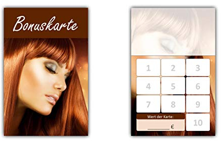 500 Stück Friseur Damen Bonuskarten (BOK-412) mit 10 Stempelfeldern Treuekarten passend für Bereiche wie Frisör, Kosmetik, Haarpflege