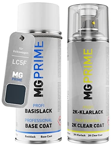 MG PRIME Lack Spraydose für Volkswagen VW LC5F / C5F / W9 Blue Graphit. +2K | Blue Graphite Pearl / Blue Graphit Perleffekt, Autolack, Set aus Basislack + 2K Klarlack, Sprühdosen 400ml