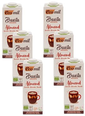 Ecomil Organic Barista Almond Drink – Low Sugar, 1L | Perfect for Frothy Microfoam, Lattes & Latte Art | Dairy-Free, Vegan, Gluten-Free | Made with 100% Organic Almonds | 1L (Pack of 6)
