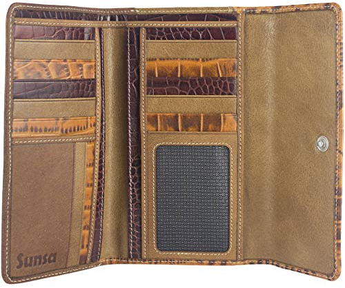 Sunsa Geldbörse. Damen große Geldbeutel. Leder Portemonnaie mit RFID Schutz. Brieftasche mit viele Kreditkarten Fächer. Geldtasche Wallet Purses for Women 81621