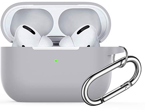 für Airpods Pro Hülle, Watruer Soft Silicone Skin Cover Stoßdämpfende Schutzhülle mit Schlüsselbund für Apple Airpods Pro 2019 (LED vorne sichtbar) - Grau