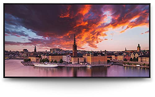BilderKing Wandbild Stockholm Sonnenaufgang - 120cm x 60cm Leinwand auf 2cm Keilrahmen mit Schattenfugenrahmen schwarz