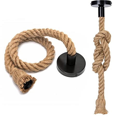 Aigostar Vintage Seil Hängelampe,Retro E27 Hanfseillampe mit Kabel 1m,Für Küche,Haus,Cafe,Bar, Lager, Bauernhof (ohne Birne)