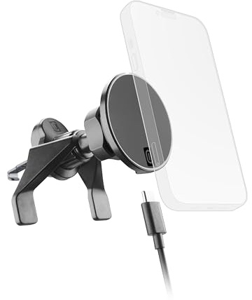 cellularline MAG Wireless Charging Holder, Supporto Auto MagSafe con Ricarica Wireless 7,5W, Attacco Universale per Bocchette, Pad Magnetico Integrato, Stabilità, Cavo USB-C 1m Incluso