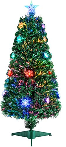 Yaheetech 4ft/121cm Fibre Optic Christmas Tree with Multicolor Snow Flake Lights, Prelit Artificial Xmas Tree Holiday Decoration for Home/Office 1 Pack