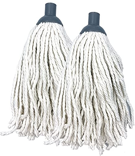 Pack of 2 Cotton Mop Heads Replacement − Super Absorbent Floor Mop, Twist and Lock Cotton Head with a Plastic Socket Effective for Cleaning Floors for Domestic & Commercial Use