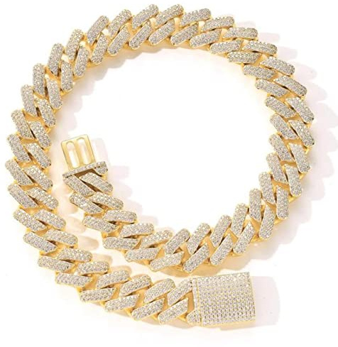 zxcs 20mm Out-Ketten für Männer Miami Cuban Link Halskette Luxus Micro Gepflasterte Kubanische Kette Hip Hop Schmuck-Gold-Color,18inch