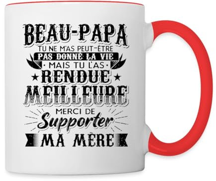 Spreadshirt Beau Papa Bonus Père Rendu La Vie Meilleure Merci Fête des Pères Mug Bicolore, taille unique, blanc/rouge