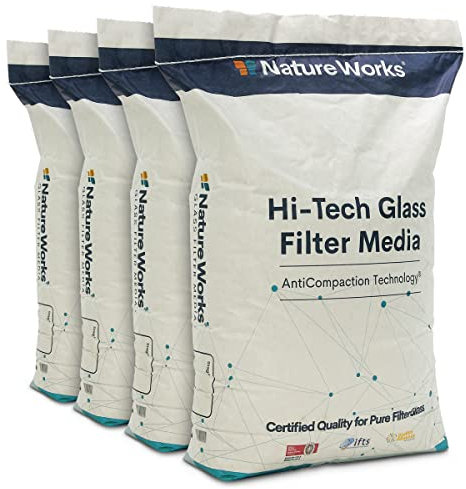 Nature Works Hi-Tech Verre à filtre pour piscine Filtre à sable 100 % pur verre plat respectueux de l'environnement Grain 0,6 à 1,0 mm (80 kg)