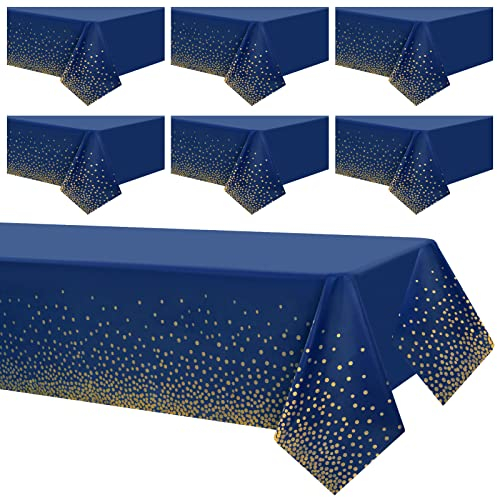 Showgeous 6 Stück Dot Tischdecken 54x 108 Blau und Gold Dot Tischdecken Party Rechteckige Tischdecken wasserdichte Einweg-Tischdecken Dot Konfetti Tischdecken für Party Picknick Geburtstag Jubiläum