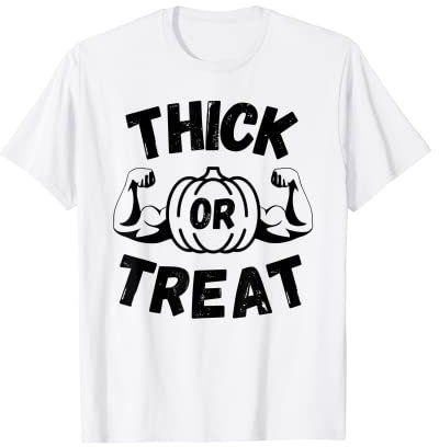 Dickes oder behandeln Halloween Workout Kürbis Kettlebell Muskel T-Shirt