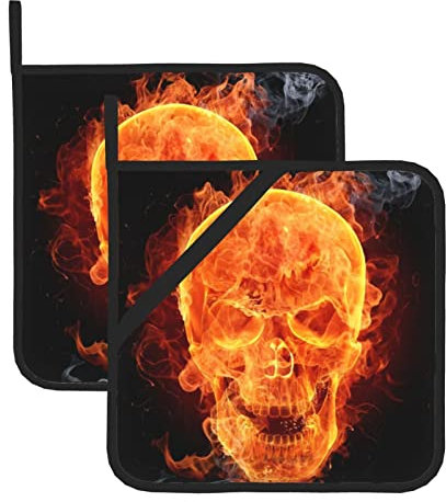 Topflappen mit Totenkopf-Bedruckung, 2 Stück, hitzebeständig und umweltfreundlich, für die Küche, zweiteilig