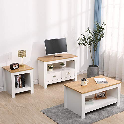 Homemade Deisgn FurnitureHMD Living Room 3 Piece Set TV Cabinet 2 Doors TV Stand Lift-up Top Coffee Table with Hidden Compartment Lamp Table Small Side Table (Set D)