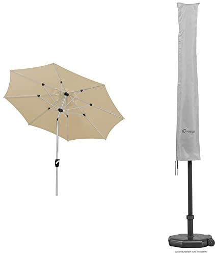 Schneider Sonnenschirm Venedig, natur, 270 cm rund, 683-02, 4.9 kg & Schneider Schutzhülle für Sonnenschirme bis 300 cm Ø, 821-00, silbergrau, 177 x 26/34 cm, 0.3 kg