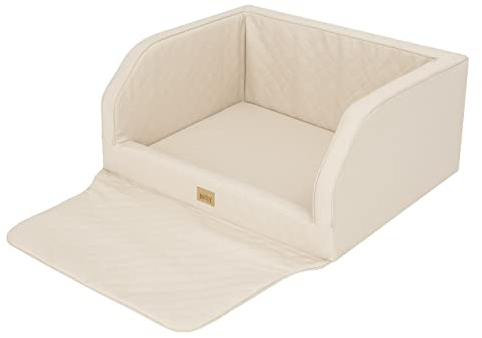 DOGGY Hundeautositz, Hundebox, Hundebett, Transportboxen, Rückbank, Hundedecke, Kofferraum, für große und mittelgroße Hunde, Beige Kunstleder, (92x70x39 cm)