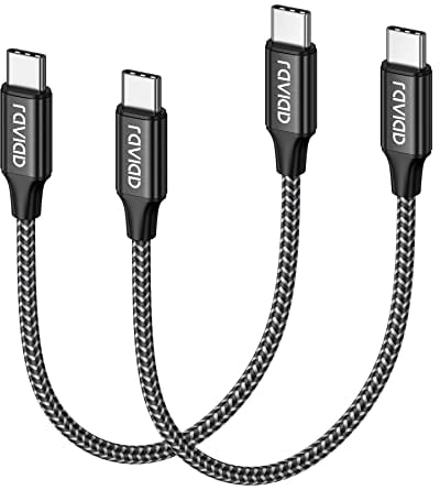 RAVIAD Cable USB C vers USB C Court [30CM/Lot de 2], 60W Câble Chargeur Type C PD Charge Rapide Nylon Tressé Cordon USB C pour iPhone 16/15 Plus Pro Max, Galaxy S25/S24/S23, iPad, Air MacBook Pro
