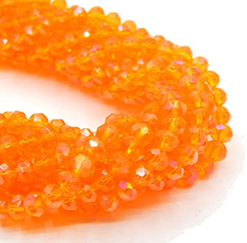 85 Stück Tschechische Böhmische Kristallperlen 6mm Tschechische Perlen CZ Glasschliffperlen Facettierte Rondelle Kügelchen Glasperlen, 1 strang (Orange AB)