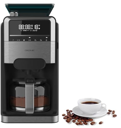 Cecotec Cafetières à Goutte Coffee 66 Grind & Brew. 1400W, 1.5L, 12 Tasses, Réservoir de 230g de Grains de Café, Moulin Conique, 7 Niveaux, Programmable jusqu'à 24h, Intensité Réglable, Acier Inox