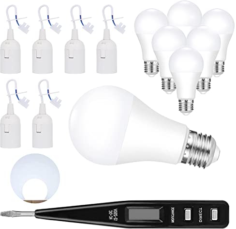 VEUWOLM 6 Stück Lampenfassung E27+6 Stück LED E27 Glühbirne Set mit Spannungsprüfer -6500 Kelvin KaltweißesLED Bulb -Ersatzfassung 250V max.60 W-für Pflanzenbeleuchtung Büroküchen Aquariumbeleuchtung