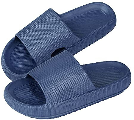 MUYOGRT Cloud Sliders Women Men, Non-Slip Cloud Slippers Women Summer, Soft Flip Flops Bathroom Slippers, Pillow Sliders for Pool Shower Beach(Dark Blue, 4/5)