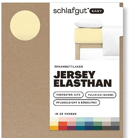 Schlafgut Easy Jersey Elasthan Spannbettlaken 120x200 bis 130x220 Yellow Mid, Spannbetttuch aus superweicher Baumwolle mit Elasthan