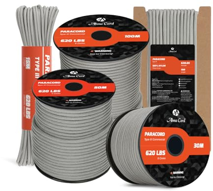 Abma Cord Paracord 620lbs 4mm 15M 100% Nylon Seil Typ 3 Schnur mit 9 Kern | Max 280kg (620lbs), Basteln, Camping, Survival, Outdoor