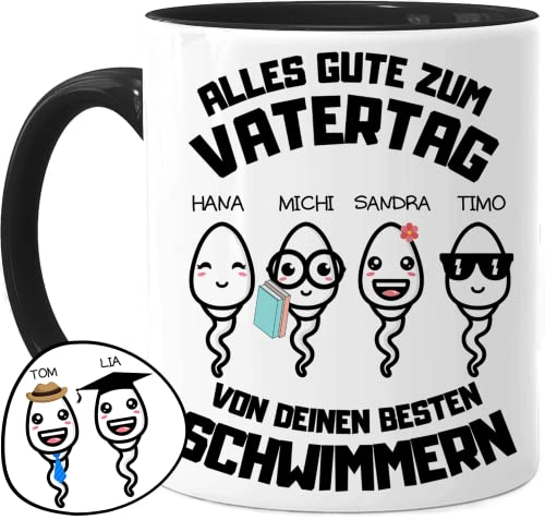 Tassenliebling® Papa Tasse personalisiert mit 1-4 Kindern - Schwarz - Papas bester Schwimmer - Vatertagsgeschenk Geburtstag - Werdender Papa Geschenk lustig zum Vatertag mit Baby, Tochter, Sohn