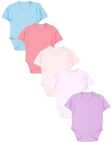 TupTam Baby Body Mädchen 5er Set – Kurzarm Wickelbody aus Baumwolle mit Print, Atmungsaktiv und Hautfreundlich, Farbe: Lila Rosa Puderrosa Altrosa Mintgrün, Größe: 56