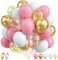 Luftballons Rosa, 60 Stück Rosa Gold Luftballons Geburtstag, 12 Zoll Metallic Gold Konfetti Ballons, Rosa Weiße und Goldene Latexballons für Mädchen Geburtstag Hochzeit Prinzessin Babyparty Deko