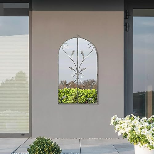 MirrorOutlet The Arcus Wandspiegel, konkret, gerahmt, modern, gewölbt, 80 x 46 cm, silberfarbenes Spiegelglas mit schwarzer Allwetter-Rückseite.