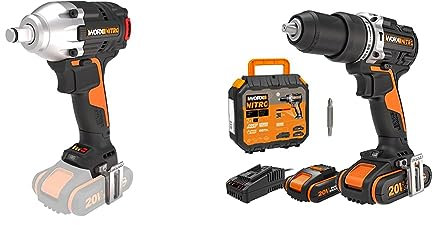 WORX Pack WX352 | WX272.9 | Taladro percutor más Llave de impacto 300Nm | 2 Baterías | Cargador y maletín
