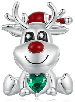 Charm Cerf de Noël en Argent Sterling 925 pour Bracelets Pandora,Perles de Cerf en Zircone Cubique,Cadeau pour Femmes et Filles