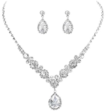 Clatal Mariée mariage collier boucles d'oreilles ensemble cristal fleur collier bijoux de mariée femme fille accessoires