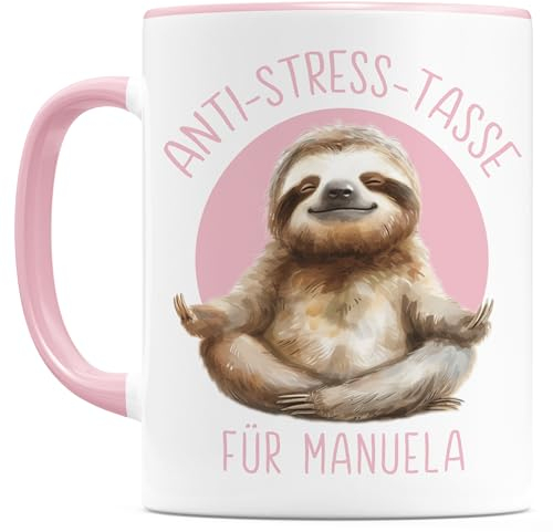 Anti Stress Tasse personalisiert Faultier Kaffeebecher mit Spruch Kaffeetasse mit Namen Geschenk für Kollegin fürs Büro Keramiktasse 330ml
