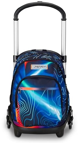 Seven Trolley Scuola Flex 3 Ruote, Blu, Mapset Boy, 3 in 1, Triplo Uso, Zaino Con Carrello Sganciabile, Tasca Porta Borraccia e Crossover System, Zaino Scuola Viaggio, Bambino Ragazzo