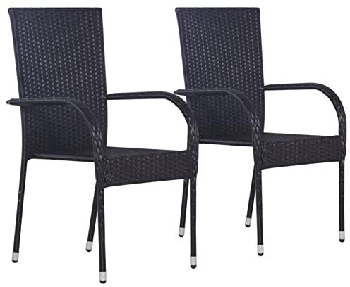 Homgoday Stapelbare Gartenstühle 2 STK. Garten Essstuhl Stapelstuhl Gartensessel Sessel Stuhl Gartenstuhl Stühle Rattanstuhl Rattansessel Balkonstuhl Terrassenstuhl Poly Rattan Schwarz