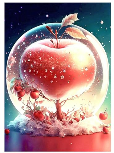 SHEGZHUC 5D Diamond Painting Apfel Kristall 30x40cm Diamond Painting Glas Apfel Diamant Painting Bilder Roter Apfel Blätter Apfelbaum Stickerei Kreuzstich Diamant Malerei Geschenk Wanddekoration