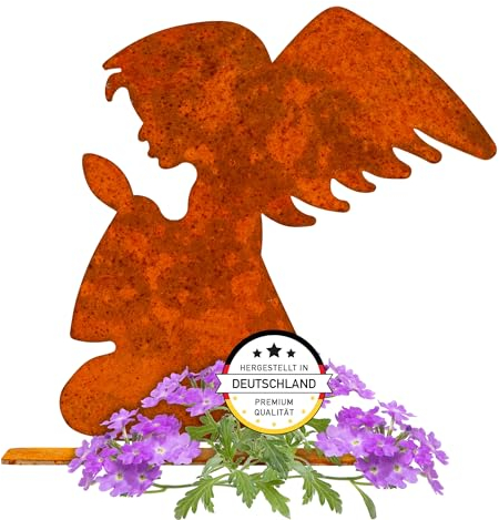 EXTRAVAGANT® Grabschmuck Engel wetterfest Grabdeko Metall Stahl Rost Edelrost Grabdekoration Friedhof Gedenkdeko Friedhofsdeko langlebig Gedenkschild Friedhofdekoration Haustier Fellnase