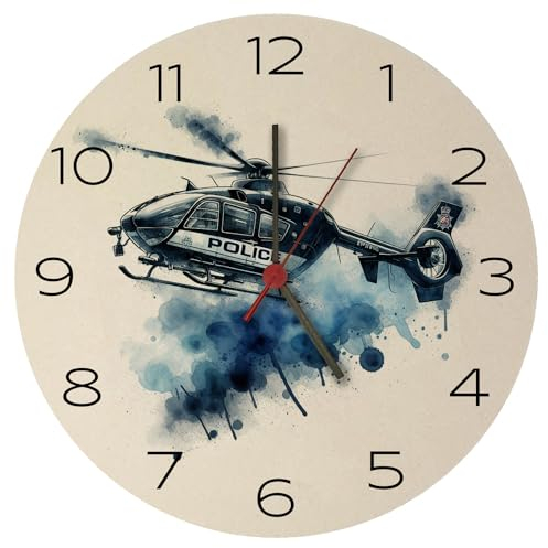 speecheese Police Hubschrauber Wanduhr Polizei Einsatz Fluggerät für Sicherheit Fliegen mit Luftfahrt Rettung Ideal für Fans der Polizeihubschrauber
