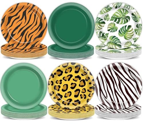 60Pcs Jungle Safari Party Paper Plates for Wild Animal Party Decorations 7In Zoo Animal Dessert Plates Disposable Tableware Dinnerware Set for Baby Shower Birthday Safari Themed Party Supplies