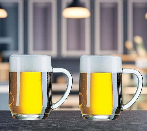 Shop4allsorts Beer tankard Pint Glass - Set of 2 - Beer Mug tankard - 1 Pint Traditional Beer Glass - 20oz - Beer Mug with Handle - toughened high Transparency Glass.