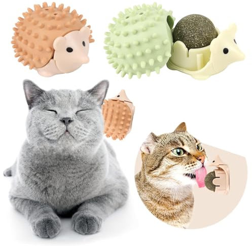 Hshenjhu 2 Pièces Herbe à Chat, 360° Rotatives Boule Herbe à Chat, Jouet Cat Boules à Lécher Comestibles, pour Chats Nettoyage des Dents, Calme L'anxiété et Le Stress du Cat
