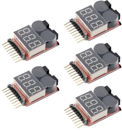 AYWHP 5 PCS 2-in-1 Lipo Batterie Monitor Alarm Tester Checker, Leistungsanzeige Lithium Batterietester, Low Voltage Buzzer Alarm mit LED Indikator für 1-8 S Lipo LiFe LiMn Li-Ionen Akku