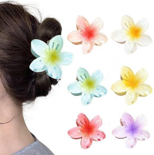 NJCXOLA 6 pinzas para el pelo con diseño de flores, pinzas para el pelo grueso, pinzas antideslizantes para mujer, pinzas hawaianas para el pelo