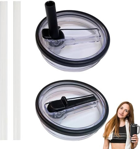 2 PCs Leak Proof Lid - 40 Oz Tumbler Lids with Straw (Black)