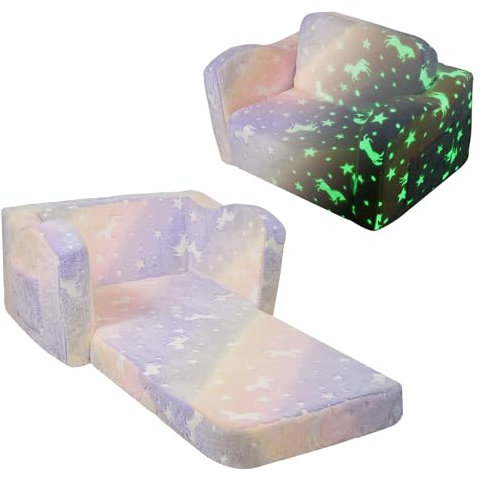 VEVOR 2 in 1 Kindersofa Zum Liegestuhl, Ausklappbarer Sessel, Armlehnenstuhl-Bett, Zusammenklappbares Spielsofa, Im Dunkeln Leuchten 104 x 58 x 32 cm