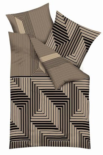 Kaeppel Mako-Satin Bettwäsche Set mit geometrischem Muster, Gold (1 x 80x80 + 1 x 155x220 cm)