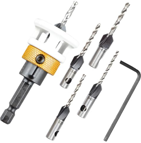 6 Stück Countersunk wood drill bit,Senkbohrer Holz Kegelsenker Bohrer Set,Senker Holzbohrer 1/4 Hex Schaft Aus Hss-M2,bohrer mit senker für Bohrmaschinen,Werkstatt Holzverarbeitung Grundausstattung