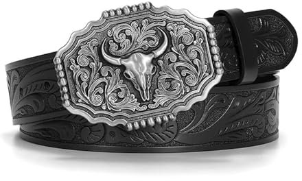 FFWTPY Gürtel für Herren Western Leder Schnallengürte für Männer Frauen Cowboy Cowgirl Ledergürtel Herrengürtel für Jeans (115CM)